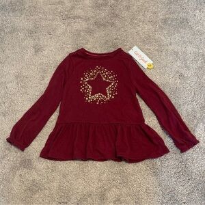 NWT Cat & Jack Star Peplum Long Sleeve Holiday Shirt 3T